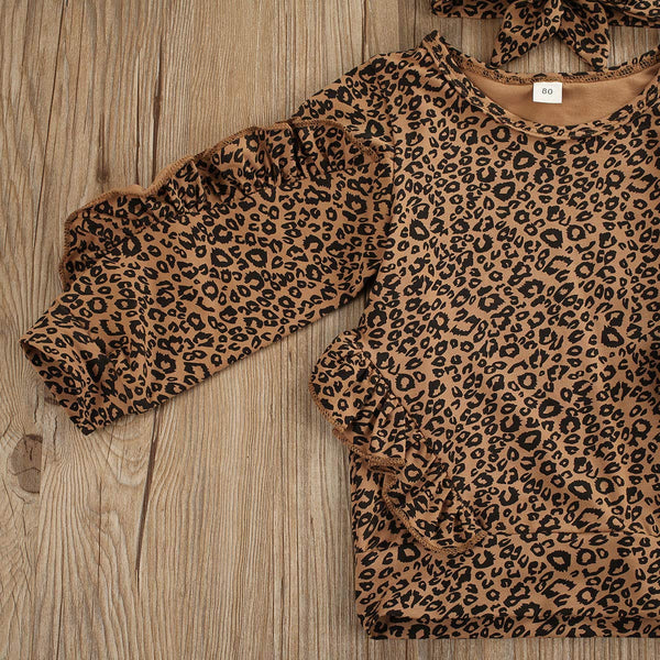 Leopard Ruffle Sweatshirt + Pants + Headband - Daily Chic