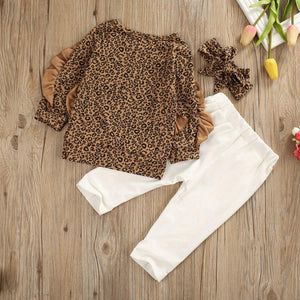 Leopard Ruffle Sweatshirt + Pants + Headband - Daily Chic