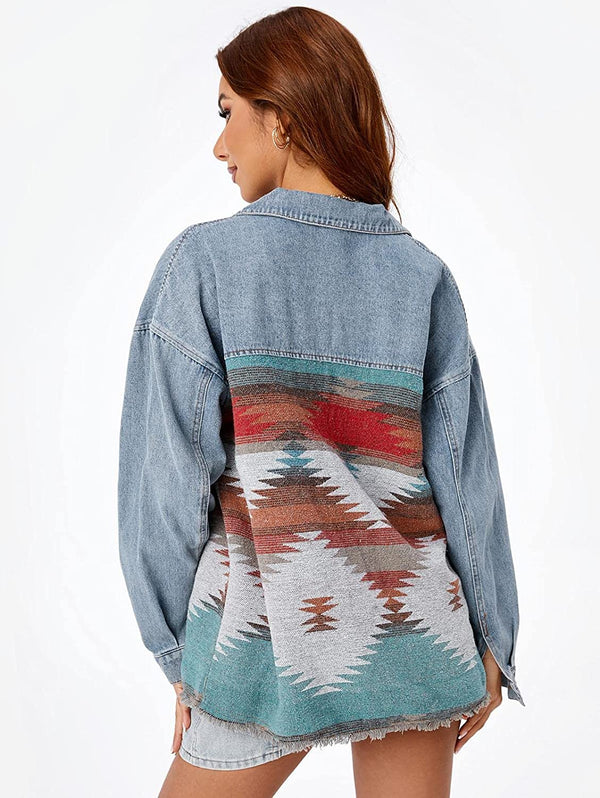 Dutton Aztec Print Denim Boyfriend Jacket