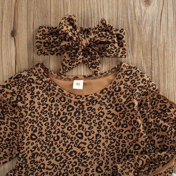 Leopard Ruffle Sweatshirt + Pants + Headband - Daily Chic