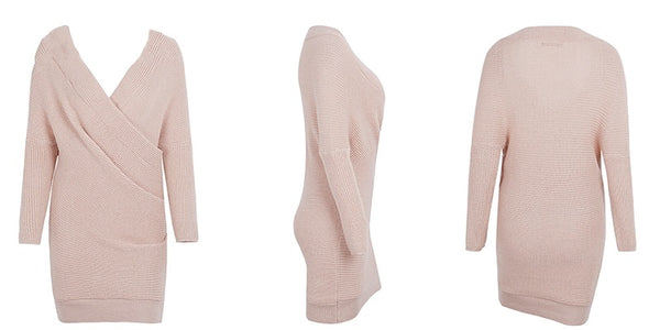 Samantha Draped Sweater Dress - Dusty Mauve, Black, Grey, or Nude Blush - Daily Chic