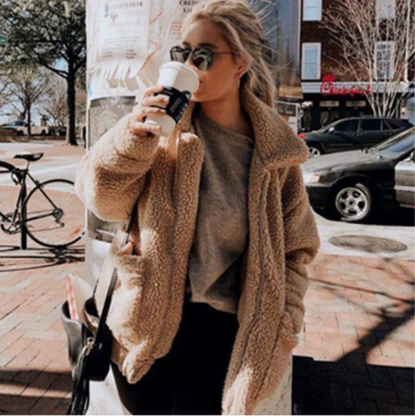 brown teddy jacket outfit