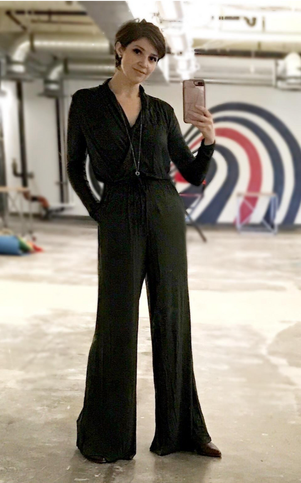 Uptown Wrap Top Wide Leg Long Sleeve Jumpsuit Black Daily Chic
