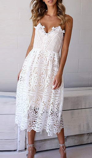 Gia Lace Dress - White + Nude - Daily Chic