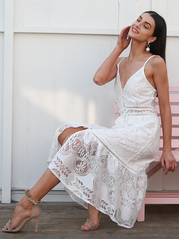 sophie lace dress Women's Sophie Off-Shoulder Maxi Dress Off White XS/S/M/L/Customize MEAN BLVD Off White / XS