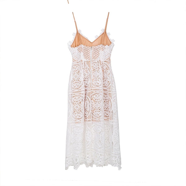 Gia Lace Dress - White + Nude - Daily Chic