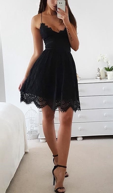 Macie Lace Up Back Lace Dress - Black - Daily Chic