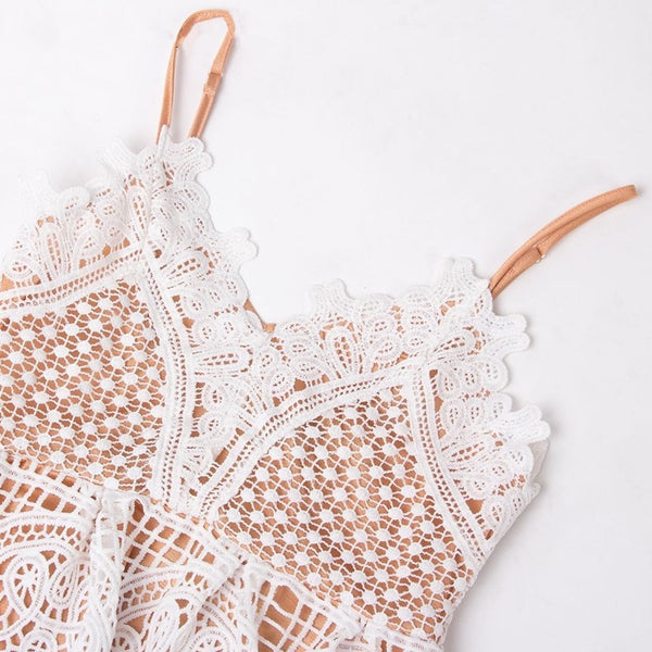 Gia Lace Dress - White + Nude - Daily Chic