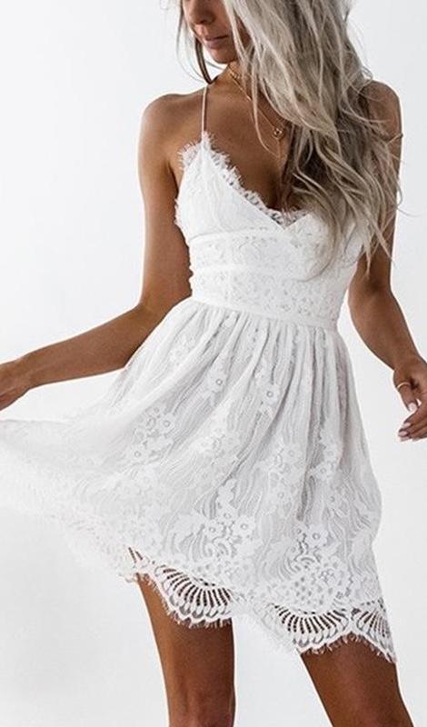 Macie Lace Up Back Lace Dress - White - Daily Chic