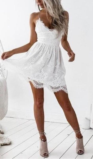 Macie Lace Up Back Lace Dress - White - Daily Chic
