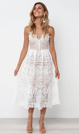 Gia Lace Dress - White + Nude - Daily Chic