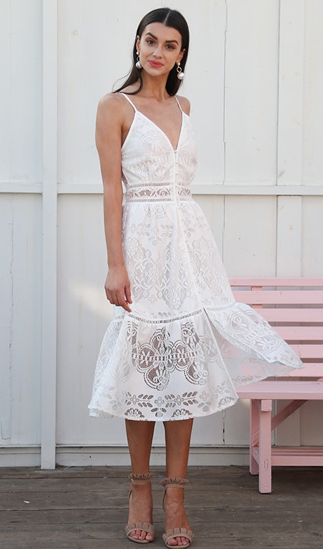 Sophie Lace Dress - White or Blush - Daily Chic
