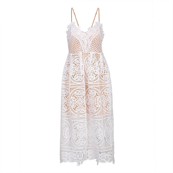 Gia Lace Dress - White + Nude - Daily Chic