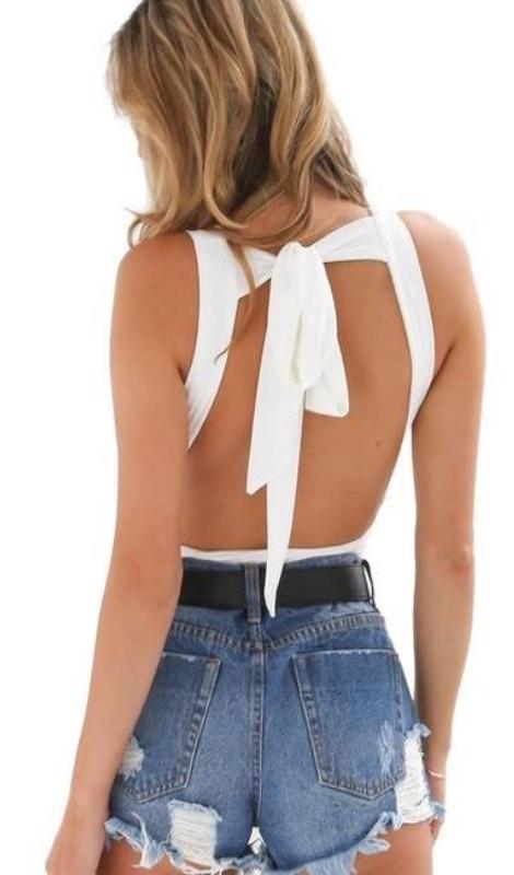 Alexa Tie Back Bodysuit - White or Black - Daily Chic