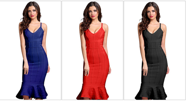Eden Ruffle Accent Bandage Dress - Pink, Blue, Black or Red - Daily Chic
