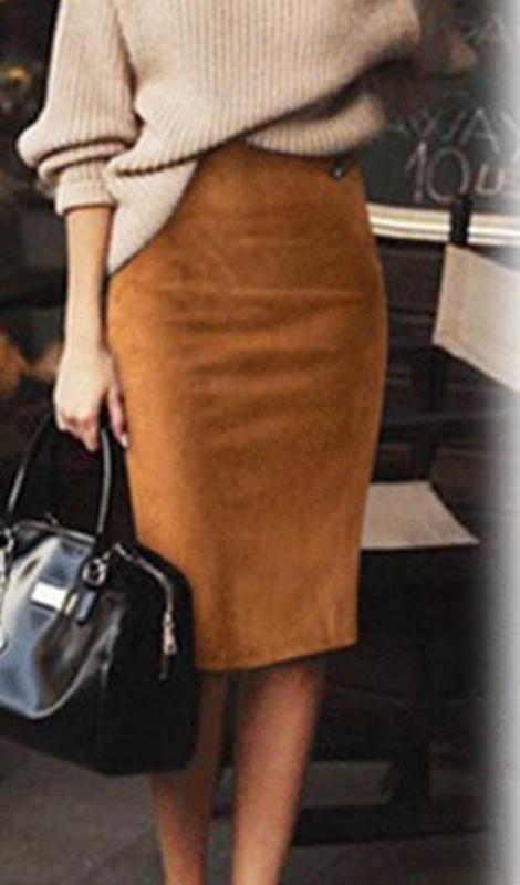 Carmen Faux Suede Midi Pencil Skirt - Camel, Beige or Black - Daily Chic