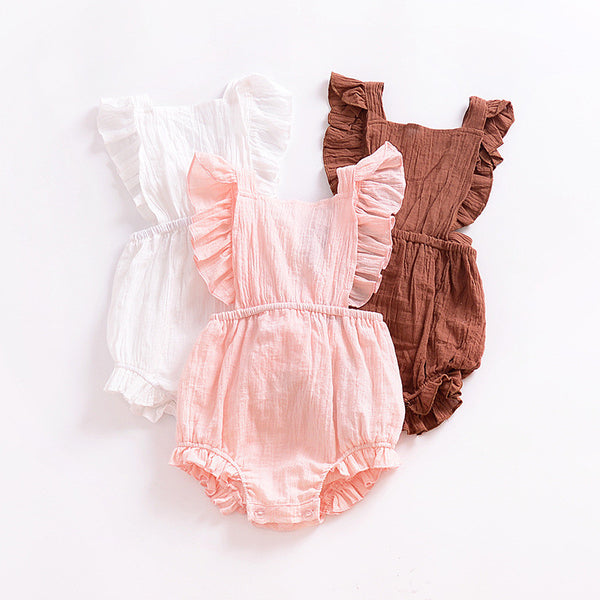 Vivian Ruffle Onesie Romper - Pink, White, or Coffee - Daily Chic