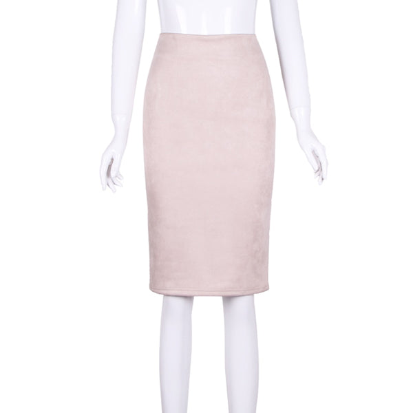 Carmen Faux Suede Midi Pencil Skirt Camel Beige or Black Daily Chic