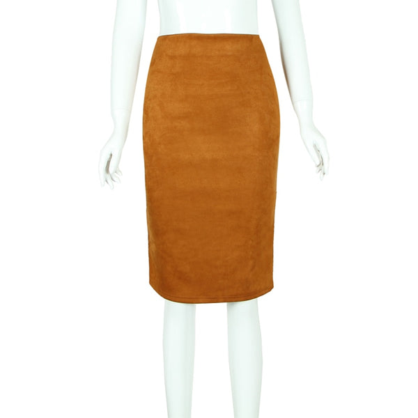 Carmen Faux Suede Midi Pencil Skirt - Camel, Beige or Black - Daily Chic