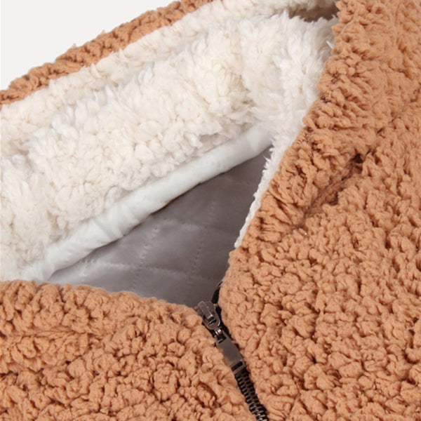 San Clemente Hooded Teddy Coat - Camel + White - Daily Chic